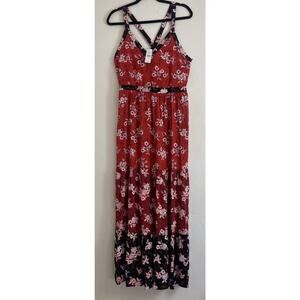 Loft Red Floral Maxi Dress Sleeveless Crisscross Back Boho Summer Sundress 8